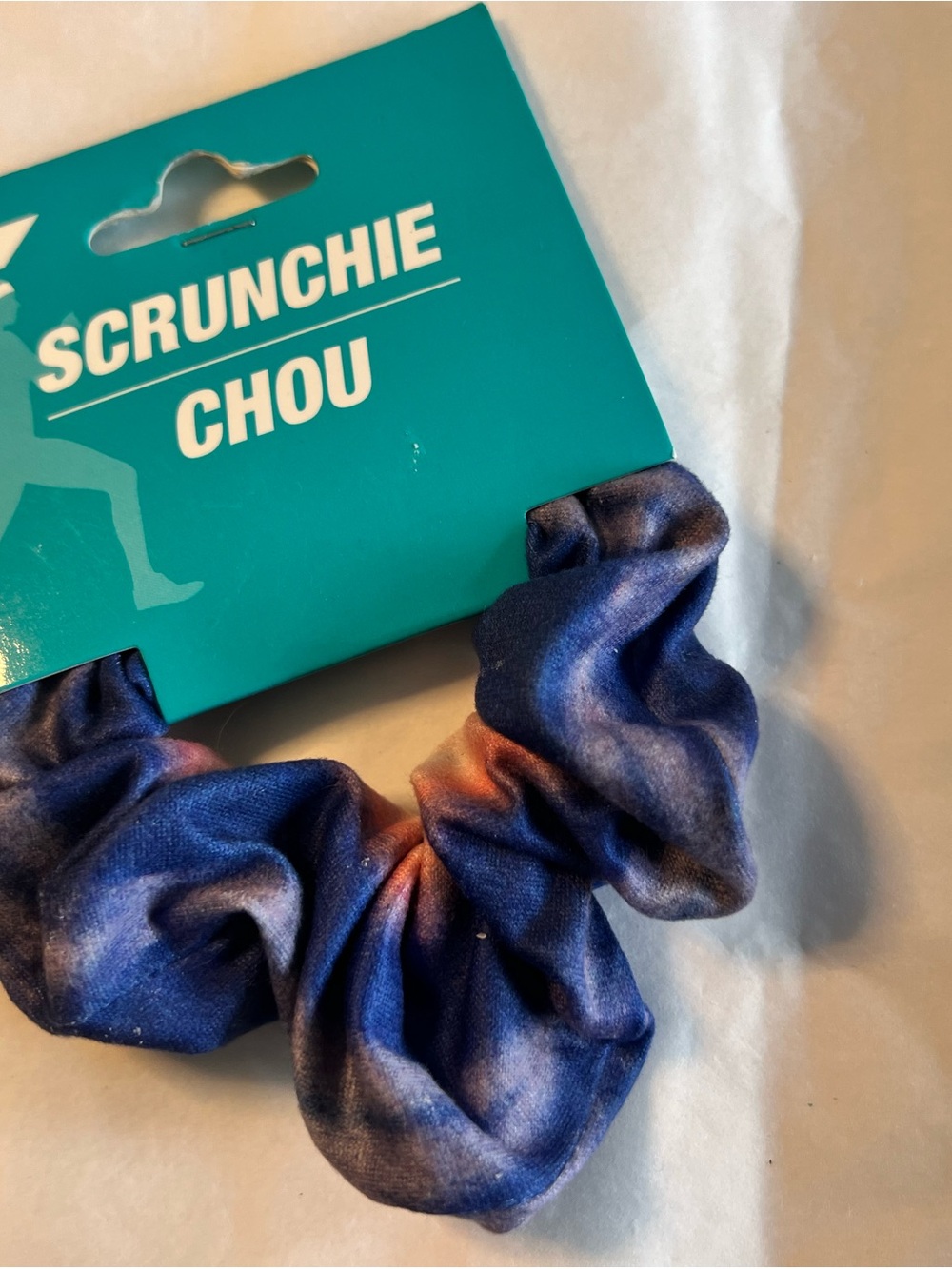 Scrunchie Chou Blue Tie-Dye Hair Scrunchie with Purple & Orange Accents